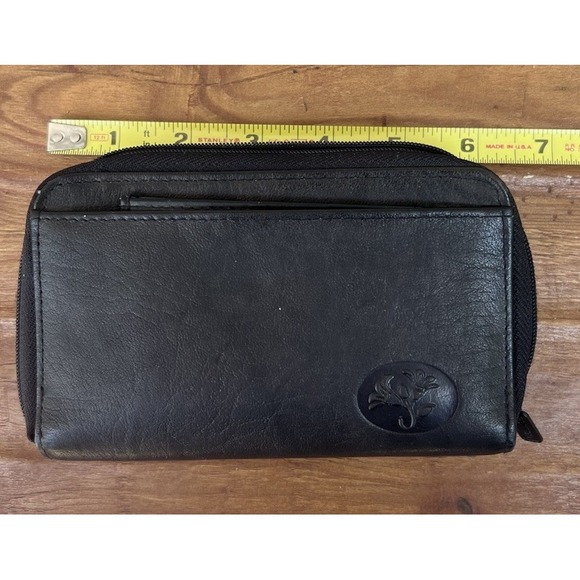 Buxton Double Zip Leather Organizer Wallet Black Unused With Mirror 6"x4" - Picture 13 of 14